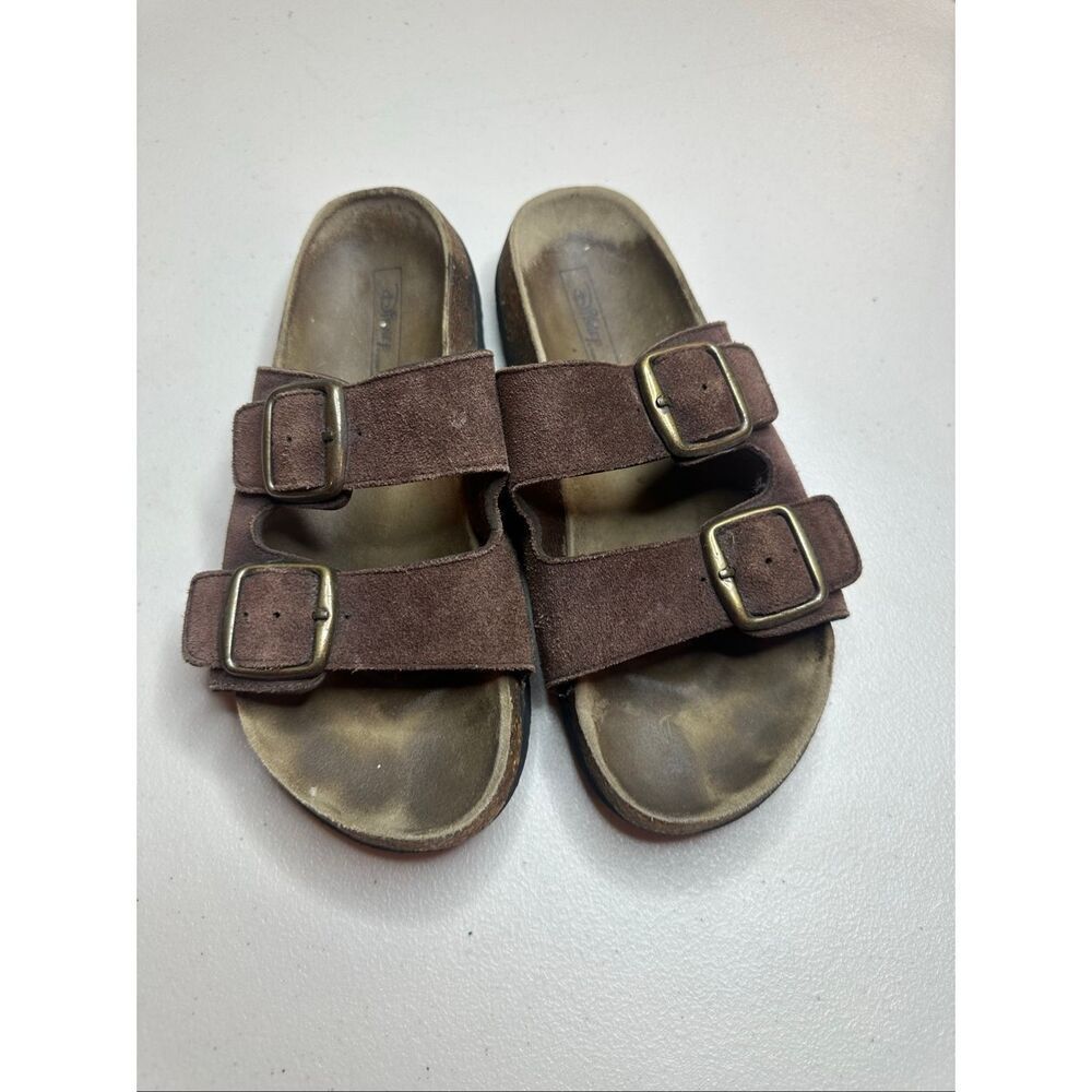 Disney Women's Brown Suede Leather Buckle Cork Sole Strap Sandals Size 8